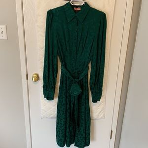 Long sleeved emerald green button down shirt dress by Kitri